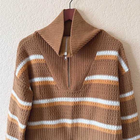 Nordstrom Brown and White Striped Cowl Neck Sweater - Picture 3 of 9